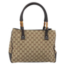 GUCCI GG Canvas Bamboo Hand Bag Beige Silver 112526 Auth 192617A-2
