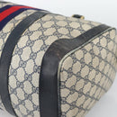 GUCCI GG Supreme Sherry Line Boston Bag PVC Navy Gold Auth 192619-12
