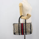 GUCCI GG Supreme Sherry Line Boston Bag PVC Navy Gold Auth 192619-19