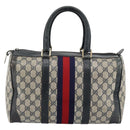 GUCCI GG Supreme Sherry Line Boston Bag PVC Navy Gold Auth 192619-2