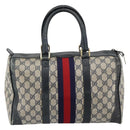 GUCCI GG Supreme Sherry Line Boston Bag PVC Navy Gold Auth 192619-3
