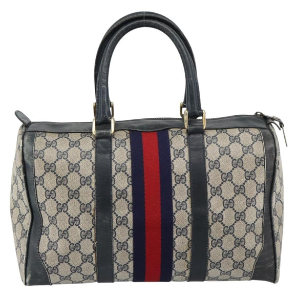 GUCCI GG Supreme Sherry Line Boston Bag PVC Navy Gold Auth 192619