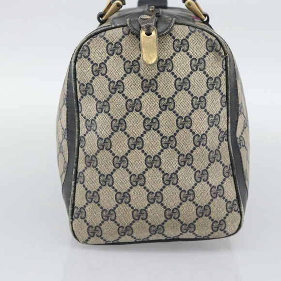 GUCCI GG Supreme Sherry Line Boston Bag PVC Navy Gold Auth 192619
