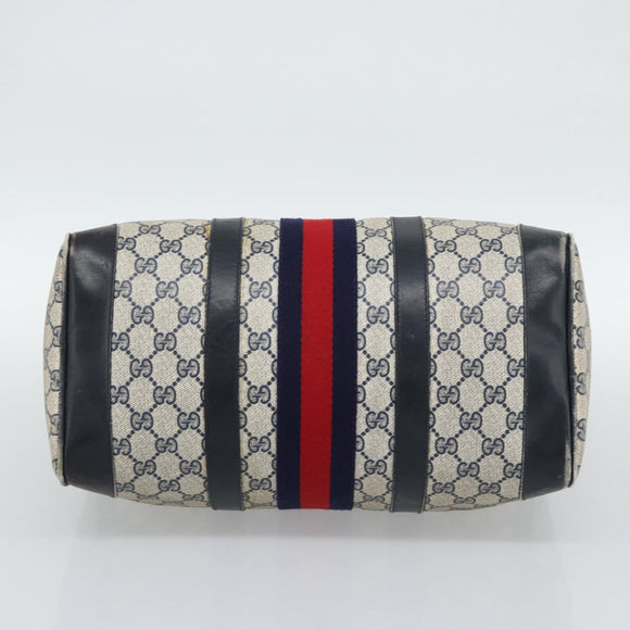 GUCCI GG Supreme Sherry Line Boston Bag PVC Navy Gold Auth 192619