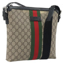 GUCCI GG Supreme Web Sherry Line Shoulder Bag Beige Silver 337111 Auth 192620-1