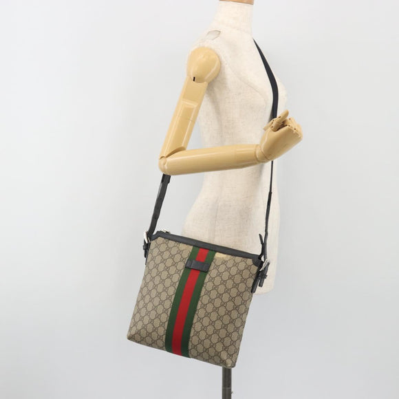 GUCCI GG Supreme Web Sherry Line Shoulder Bag Beige Silver 337111 Auth 192620