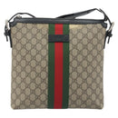 GUCCI GG Supreme Web Sherry Line Shoulder Bag Beige Silver 337111 Auth 192620-13