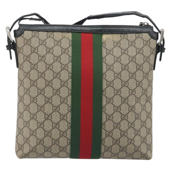 GUCCI GG Supreme Web Sherry Line Shoulder Bag Beige Silver 337111 Auth 192620