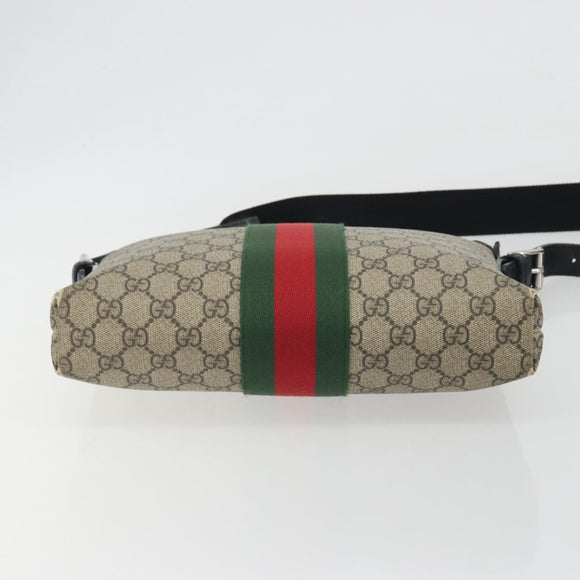 GUCCI GG Supreme Web Sherry Line Shoulder Bag Beige Silver 337111 Auth 192620