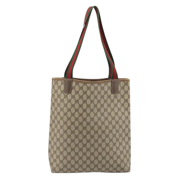 GUCCI GG Supreme Web Sherry Line Bag PVC Beige Gold 002 58 6487 Auth 192622A