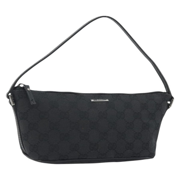 GUCCI GG Canvas Accessory Pouch Black Silver 07198 Auth 192624A
