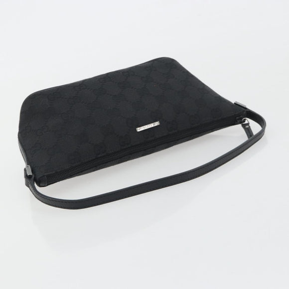GUCCI GG Canvas Accessory Pouch Black Silver 07198 Auth 192624A