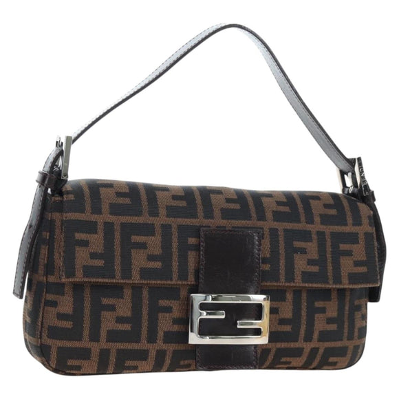 FENDI Zucca Canvas Mamma Baguette Shoulder Bag Brown Black Auth 192625SAM