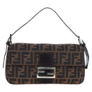FENDI Zucca Canvas Mamma Baguette Shoulder Bag Brown Black Auth 192625SAM-13