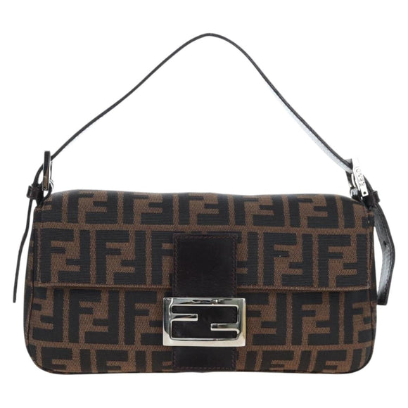 FENDI Zucca Canvas Mamma Baguette Shoulder Bag Brown Black Auth 192625SAM