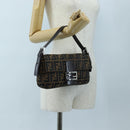 FENDI Zucca Canvas Mamma Baguette Shoulder Bag Brown Black Auth 192625SAM-26