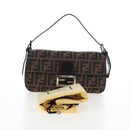 FENDI Zucca Canvas Mamma Baguette Shoulder Bag Brown Black Auth 192625SAM-12