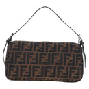 FENDI Zucca Canvas Mamma Baguette Shoulder Bag Brown Black Auth 192625SAM-2