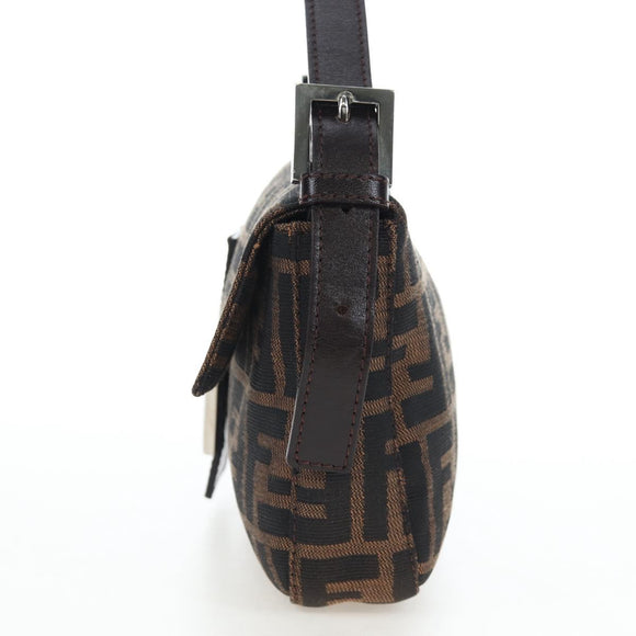 FENDI Zucca Canvas Mamma Baguette Shoulder Bag Brown Black Auth 192625SAM