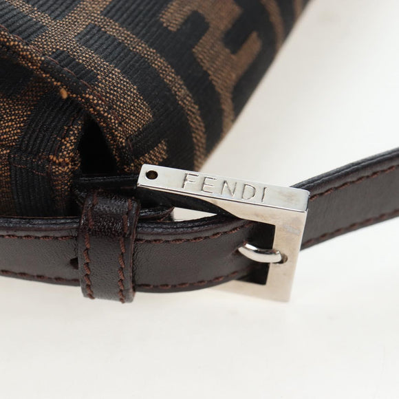 FENDI Zucca Canvas Mamma Baguette Shoulder Bag Brown Black Auth 192625SAM