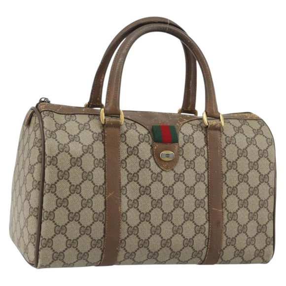 GUCCI GG Supreme Web Sherry Line Hand Bag PVC Beige Gold 98 02 007 Auth 192627