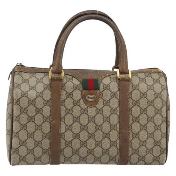 GUCCI GG Supreme Web Sherry Line Hand Bag PVC Beige Gold 98 02 007 Auth 192627