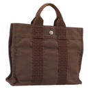 HERMES Her Line PM Hand Bag Canvas Brown Silver Auth 192649A-1