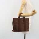 HERMES Her Line PM Hand Bag Canvas Brown Silver Auth 192649A-21