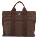 HERMES Her Line PM Hand Bag Canvas Brown Silver Auth 192649A-13