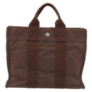 HERMES Her Line PM Hand Bag Canvas Brown Silver Auth 192649A-2