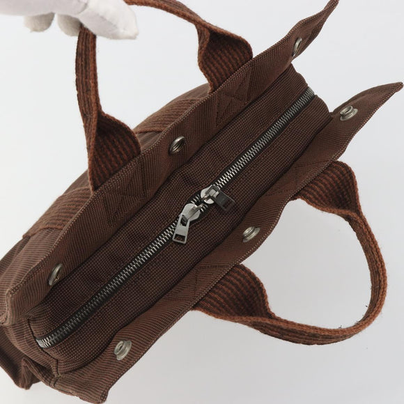 HERMES Her Line PM Hand Bag Canvas Brown Silver Auth 192649A