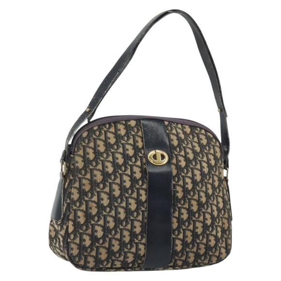 Christian Dior Trotter Canvas Shoulder Bag Navy Gold Auth 192650