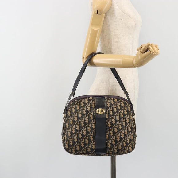 Christian Dior Trotter Canvas Shoulder Bag Navy Gold Auth 192650