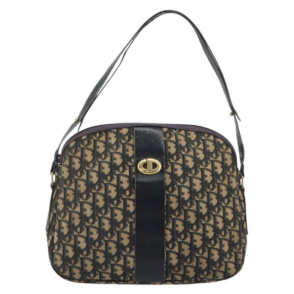 Christian Dior Trotter Canvas Shoulder Bag Navy Gold Auth 192650