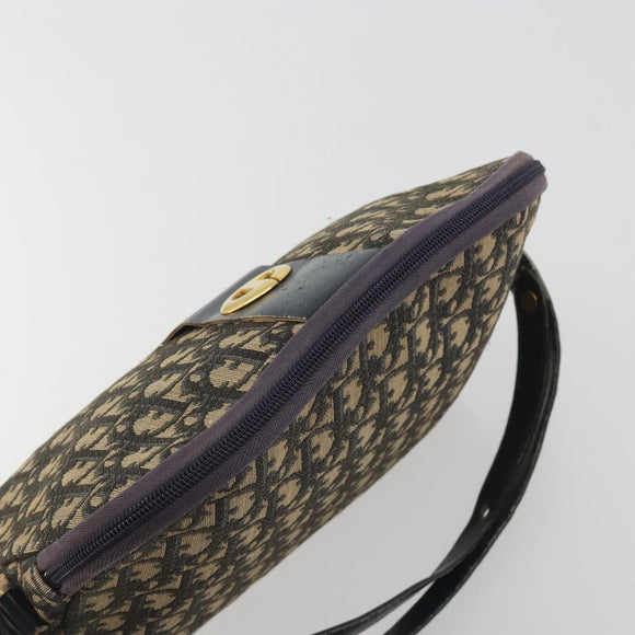 Christian Dior Trotter Canvas Shoulder Bag Navy Gold Auth 192650