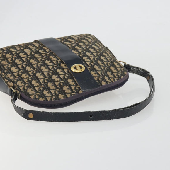 Christian Dior Trotter Canvas Shoulder Bag Navy Gold Auth 192650