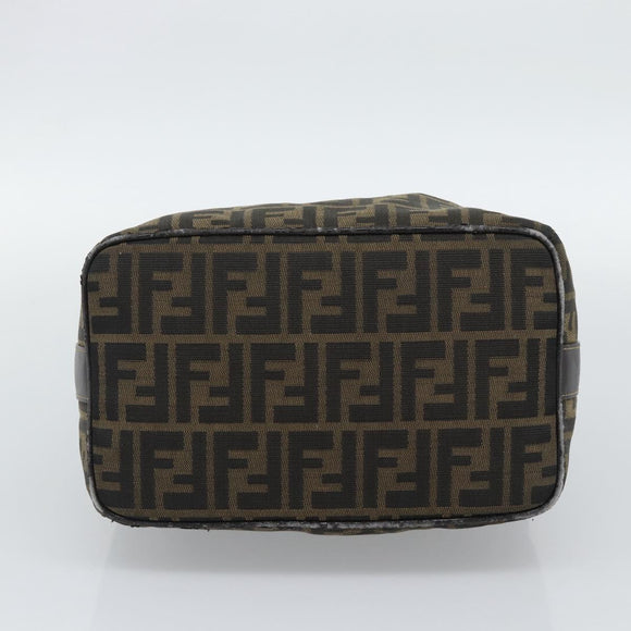 FENDI Zucca Canvas Vanity Hand Bag Black Brown Auth 192654
