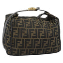 FENDI Zucca Canvas Vanity Hand Bag Black Brown Auth 192654-1