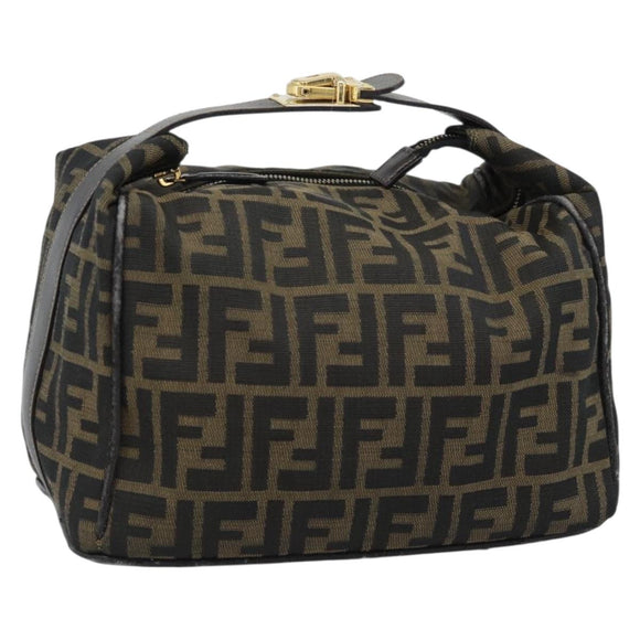 FENDI Zucca Canvas Vanity Hand Bag Black Brown Auth 192654
