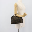 FENDI Zucca Canvas Vanity Hand Bag Black Brown Auth 192654-22
