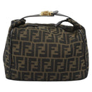 FENDI Zucca Canvas Vanity Hand Bag Black Brown Auth 192654-13