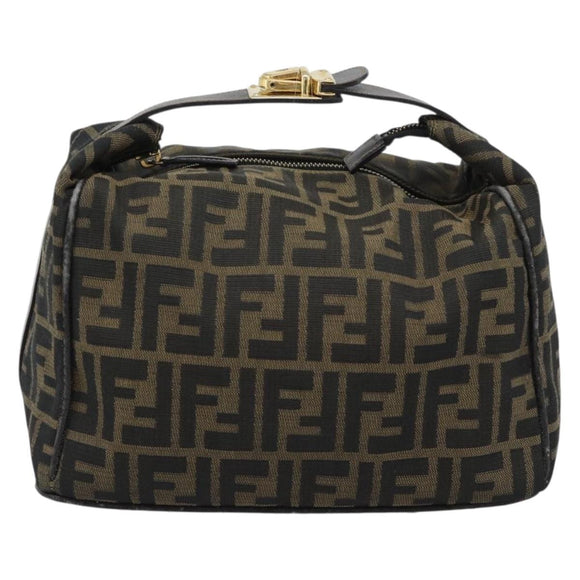 FENDI Zucca Canvas Vanity Hand Bag Black Brown Auth 192654