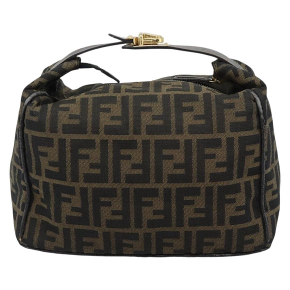 FENDI Zucca Canvas Vanity Hand Bag Black Brown Auth 192654