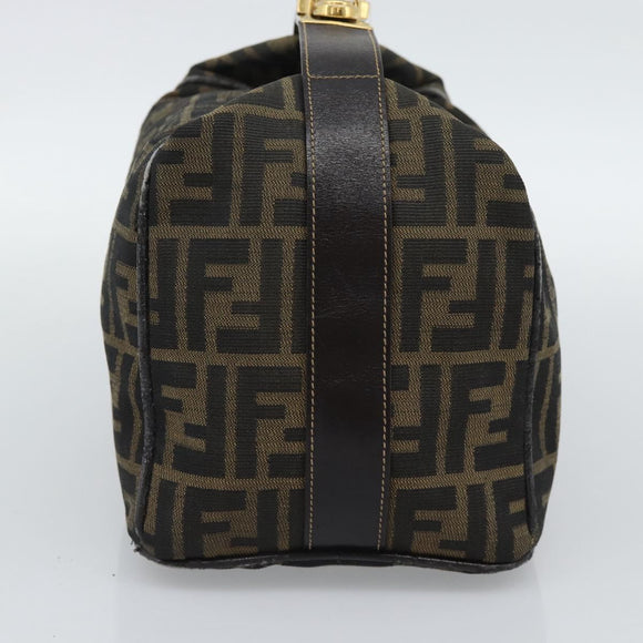 FENDI Zucca Canvas Vanity Hand Bag Black Brown Auth 192654