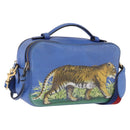 GUCCI Tiger Pattern Hand Bag Leather 2way Blue Gold 453565 Auth 192658A-1
