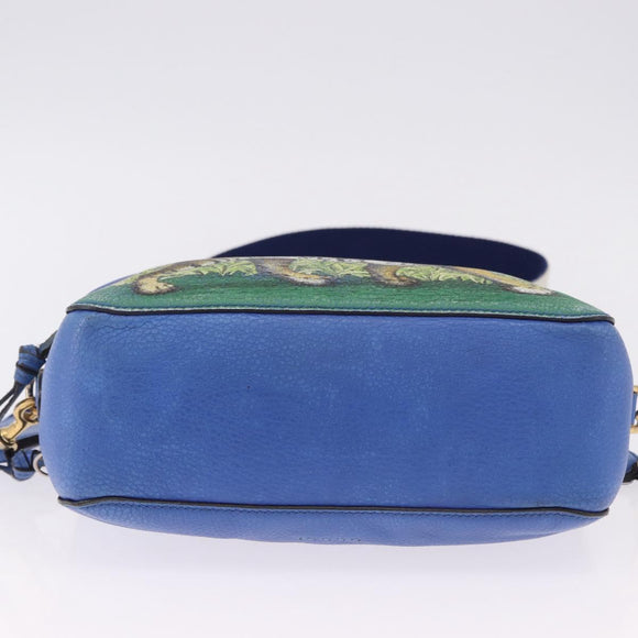GUCCI Tiger Pattern Hand Bag Leather 2way Blue Gold 453565 Auth 192658A