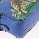 GUCCI Tiger Pattern Hand Bag Leather 2way Blue Gold 453565 Auth 192658A-9