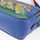 GUCCI Tiger Pattern Hand Bag Leather 2way Blue Gold 453565 Auth 192658A-16
