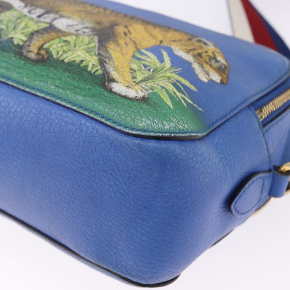 GUCCI Tiger Pattern Hand Bag Leather 2way Blue Gold 453565 Auth 192658A