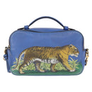 GUCCI Tiger Pattern Hand Bag Leather 2way Blue Gold 453565 Auth 192658A-13